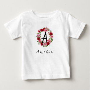 Personalisiertes Wasserfarben-Blumenmonogramm & Na Baby T-shirt