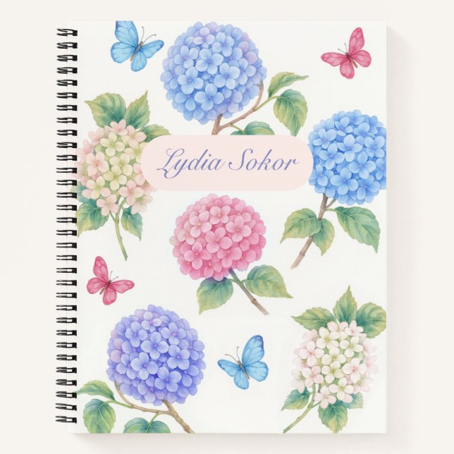 Personalisiertes Wasserfarben-Hydrangea-BlumenNote Notizbuch (Vorderseite)