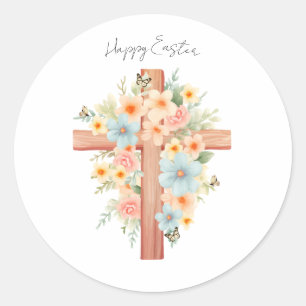Personalisiertes Wasserfarben-Osterkreuz Runder Aufkleber