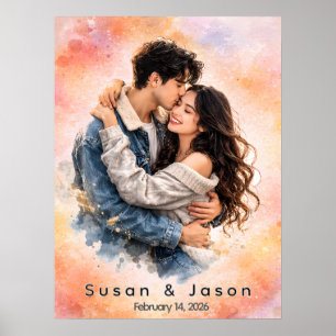 Personalisiertes Wasserfarben-Paar-Foto-Geschenk n Poster