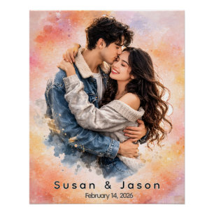Personalisiertes Wasserfarben-Paar-Foto-Geschenk n Poster