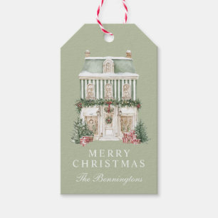 Personalisiertes Wasserfarben-Weihnachtshaus mit S Geschenkanhänger