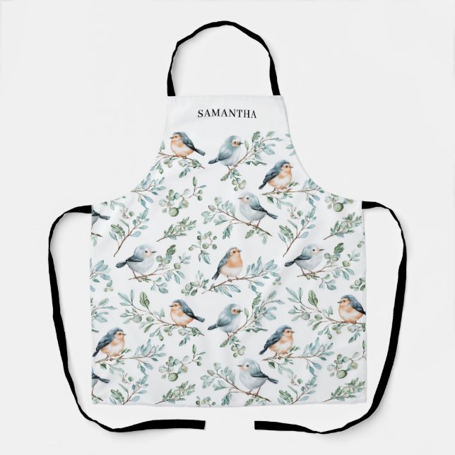 Personalisiertes Wasserfarben-Wintervogel-Design  Schürze (Vorderseite)