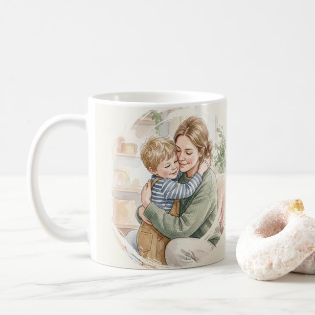 Personalisiertes Wasserfarbenbild einer Mutter, di Kaffeetasse (Mit Donut)