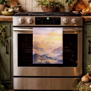 Personalisiertes Wasserfarbengebirge Sonnenunterga Geschirrtuch