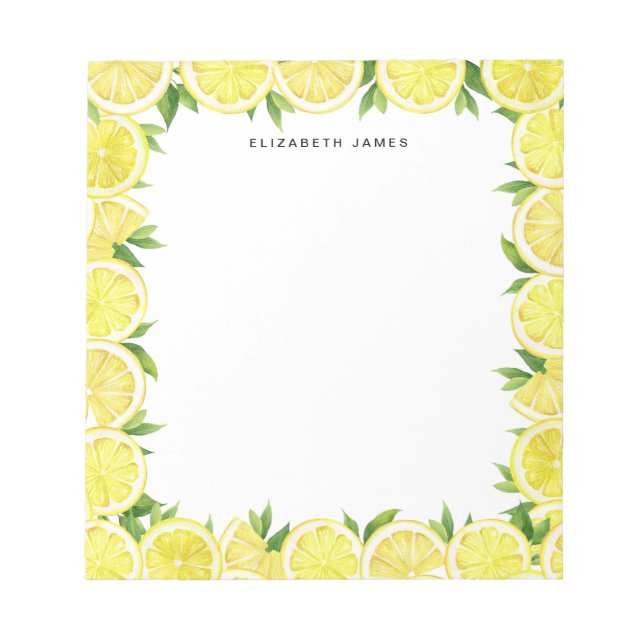 Personalisiertes Watercolor Lemon Greenery Pattern Notizblock (Vorderseite)
