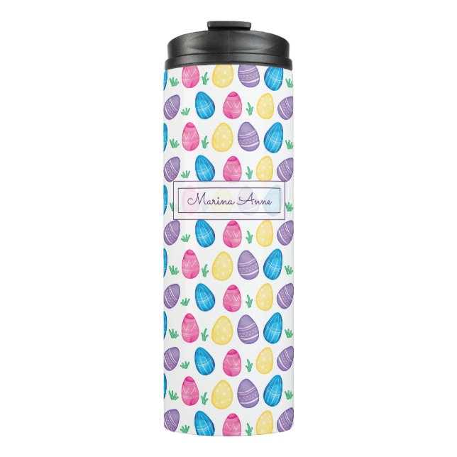 Personalisiertes Watercolor-Osterei-Muster Thermosbecher (Vorderseite)