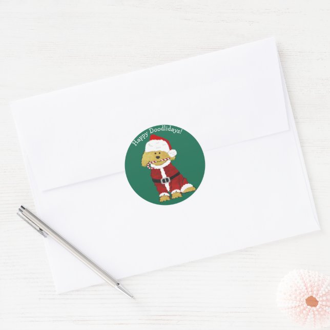 Personalisiertes Weihnachten Goldendoodle Weihnach Runder Aufkleber (Umschlag)