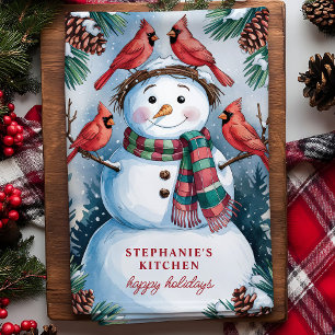 Personalisiertes Weihnachten Schneemann und Kardin Geschirrtuch