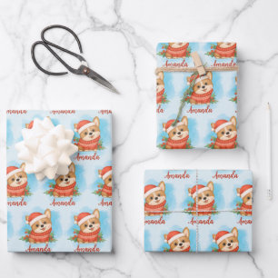 Personalisiertes Weihnachts-Corgi Geschenkpapier Set