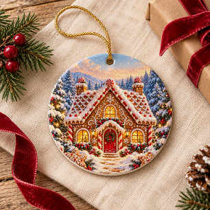 Personalisiertes Weihnachts-Ferienhäuschen aus Leb Keramik Ornament