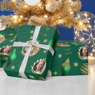 Personalisiertes Weihnachts-Grün-Foto Geschenkpapier
