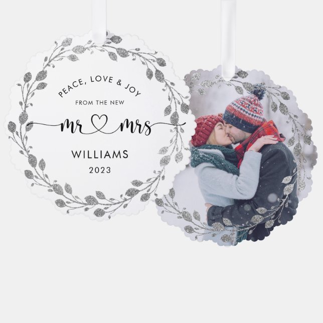 Personalisiertes Weihnachts-Husband-Ehefrau Wreath Ornament Karte (Vorderseite/Rückseite)