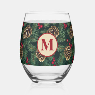 Personalisiertes Weihnachts-Kiefer-Monogramm Weinglas Ohne Stiel