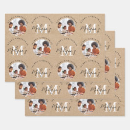 Personalisiertes Weihnachts-Kraft-Monogram-Foto Geschenkpapier Set