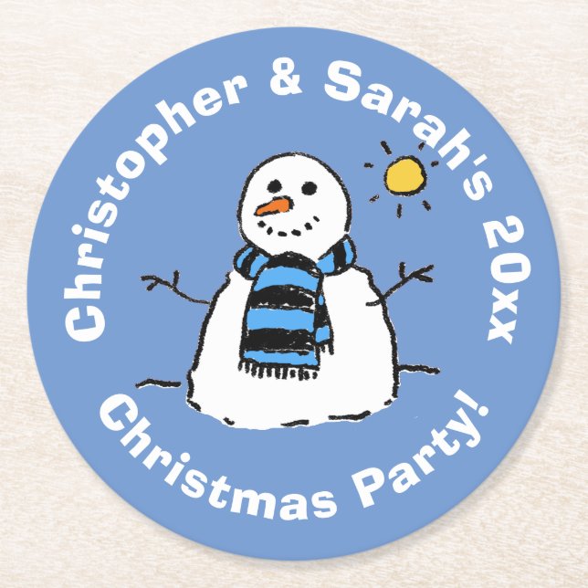Personalisiertes Weihnachts-Party Snowman Runder Pappuntersetzer (Vorderseite)