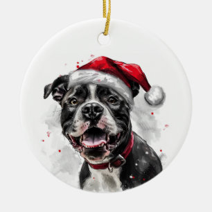 Personalisiertes Weihnachts-Pitbull-Hund Keramik Ornament