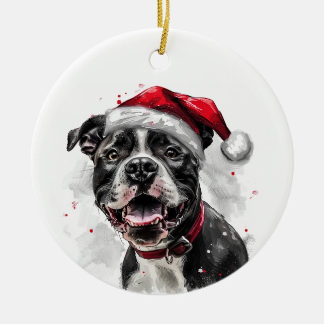 Personalisiertes Weihnachts-Pitbull-Hund Keramik Ornament (Vorne)