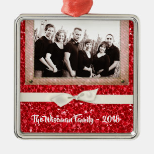Personalisiertes Weihnachts Roter Glitzer FOTO Orn Ornament Aus Metall
