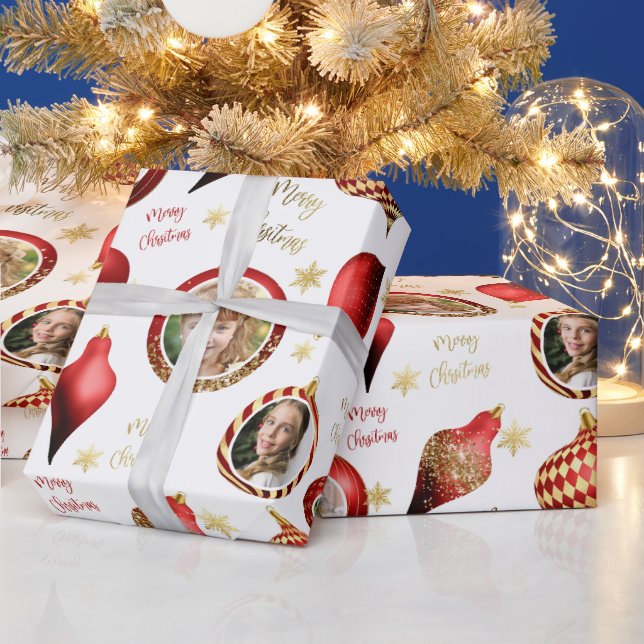 Personalisiertes Weihnachts-Rotes Foto Geschenkpapier (Feiertage)
