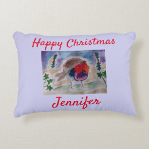 Personalisiertes Weihnachts-Rotkehlchen-Dekokissen Dekokissen
