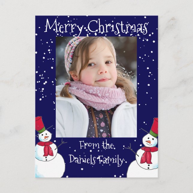 Personalisiertes Weihnachts-Snowman-Foto Postkarte (Vorderseite)