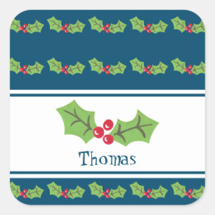 Personalisiertes Weihnachts- und Berries-Notebook Quadratischer Aufkleber