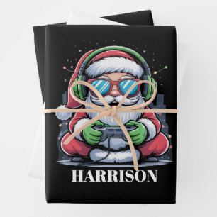 Personalisiertes Weihnachts-Videospiel Santa Xmas  Geschenkpapier Set