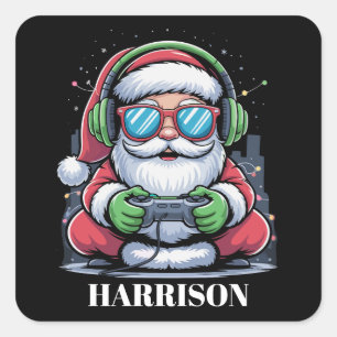 Personalisiertes Weihnachts-Videospiel Santa Xmas  Quadratischer Aufkleber