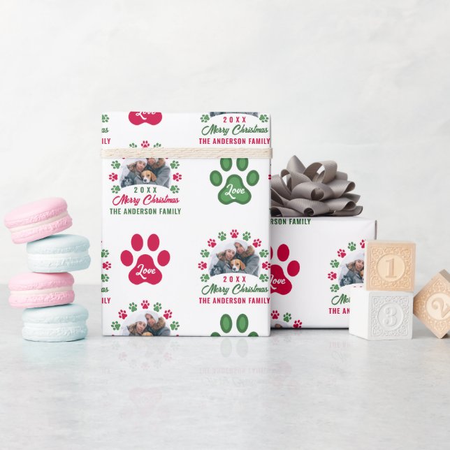 Personalisiertes Weihnachts-Welpenpaws-Foto Geschenkpapier (Babyparty)
