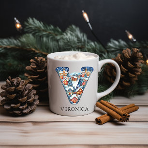 Personalisiertes Weihnachts-Winterdorf-Monogramm V Kaffeetasse