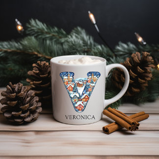 Personalisiertes Weihnachts-Winterdorf-Monogramm V Kaffeetasse
