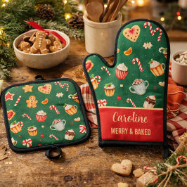 Personalisiertes Weihnachtsbackmuster Ofenhandschuh & Topflappen-Set
