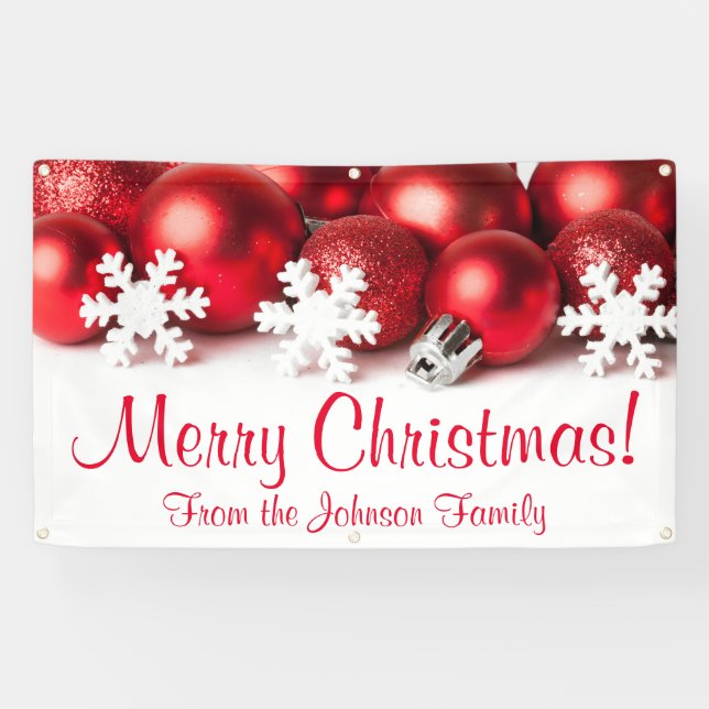 Personalisiertes Weihnachtsbanner Roter Tree Ornam Banner (Horizontal)