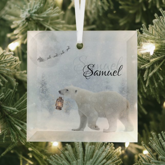 Personalisiertes Weihnachtsbärenlicht Ornament Aus Glas (Insitu)