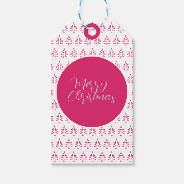 Personalisiertes Weihnachtsbaummuster - Hot Pink Geschenkanhänger (Vorderseite)