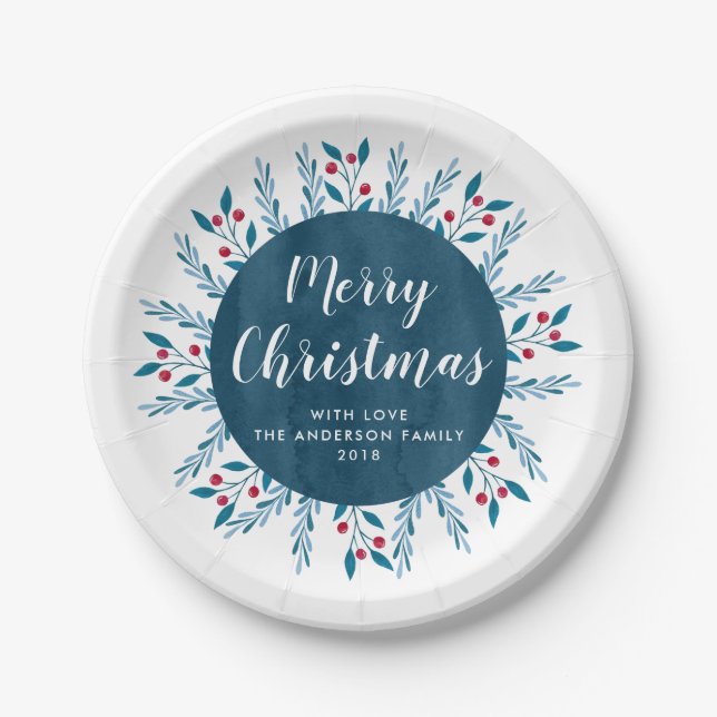 Personalisiertes Weihnachtsblau Pappteller (Vorderseite)