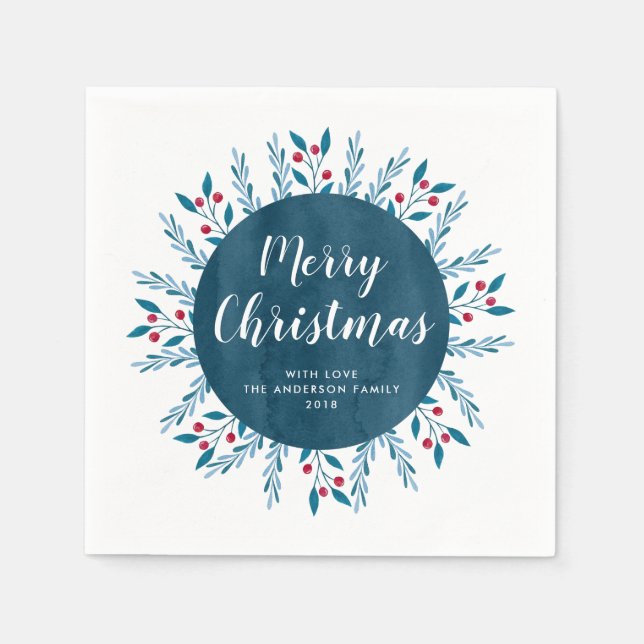 Personalisiertes Weihnachtsblau Serviette (Vorderseite)