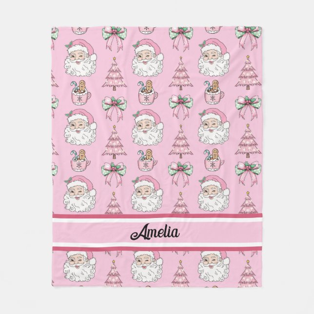 Personalisiertes Weihnachtscoquette Bow Santa Blan Fleecedecke (Vorderseite)