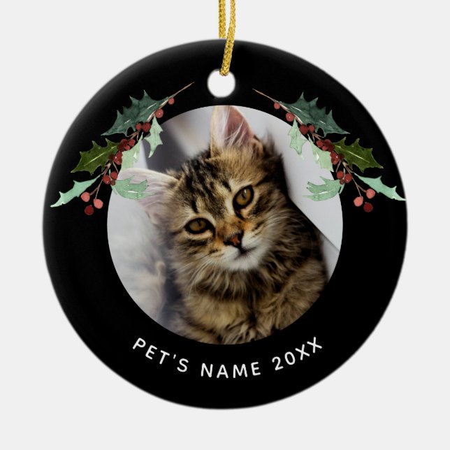 Personalisiertes Weihnachtsfest Haustier Foto Holl Keramik Ornament (Vorne)