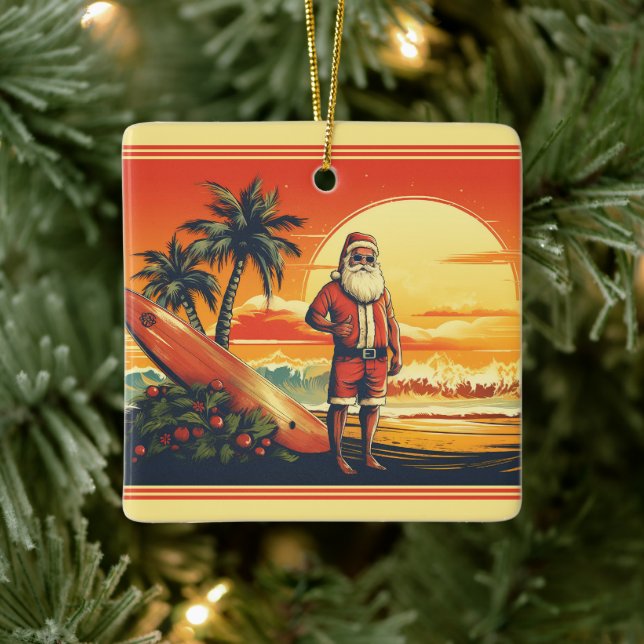 Personalisiertes Weihnachtsfest Retro Beach Weihna Keramikornament (Baum)