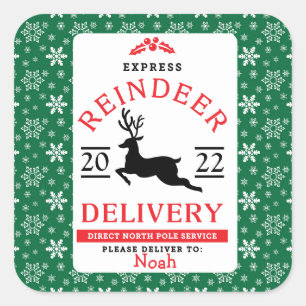 Personalisiertes Weihnachtsgeschenk mit Rentier-Mo Quadratischer Aufkleber