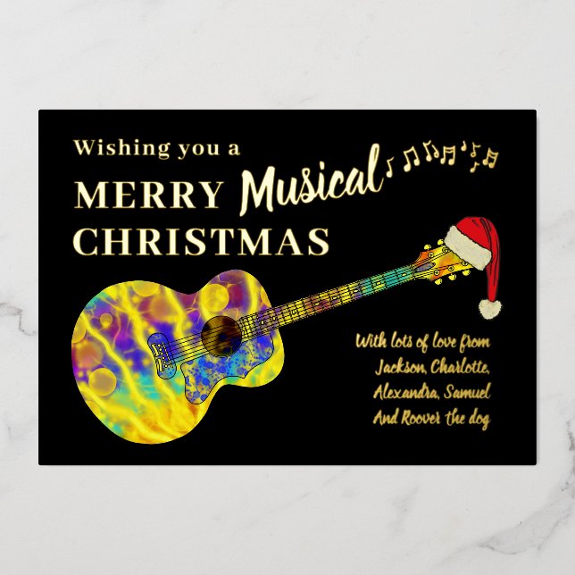 Personalisiertes Weihnachtsguitar Folien Feiertagskarte (Vorderseite)