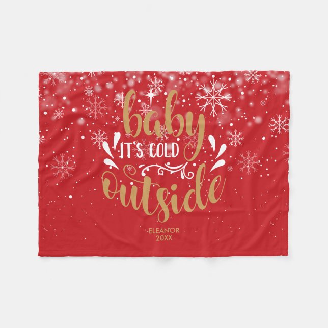 Personalisiertes Weihnachtskind Es ist kalt drauße Fleecedecke (Vorderseite (Horizontal))
