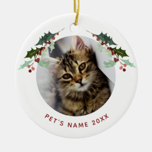 Personalisiertes Weihnachtsmann Foto Holly on Whit Keramik Ornament