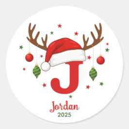 Personalisiertes Weihnachtsmonogramm J Santa Hut Runder Aufkleber