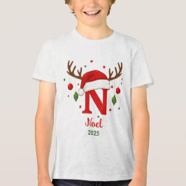 Personalisiertes Weihnachtsmonogramm N Santa Hut Tri-Blend Shirt