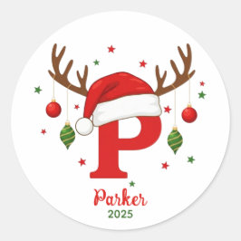 Personalisiertes Weihnachtsmonogramm P Santa Hut Runder Aufkleber