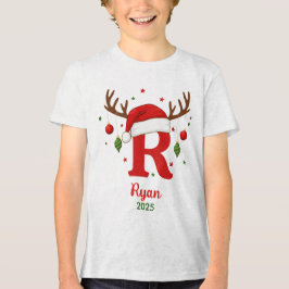 Personalisiertes Weihnachtsmonogramm R Santa Hut Tri-Blend Shirt