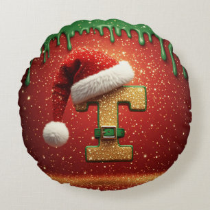 Personalisiertes Weihnachtsmonogramm T mit Santa-H Rundes Kissen
